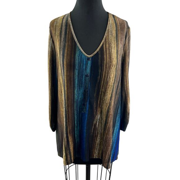 Clara Sun Woo Long Sleeve Tunic Top V-Neck Partial Button Down Stretch Size XL - Picture 1 of 8